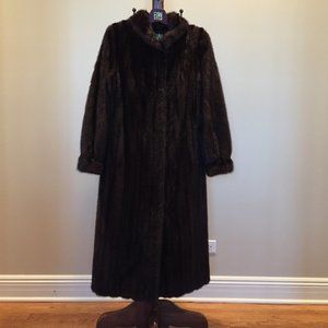 Dark mink long fur coat w/ear muff